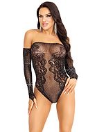 Romantischer Dessous-Teddy, Netz, kleine Strasssteine, off shoulder